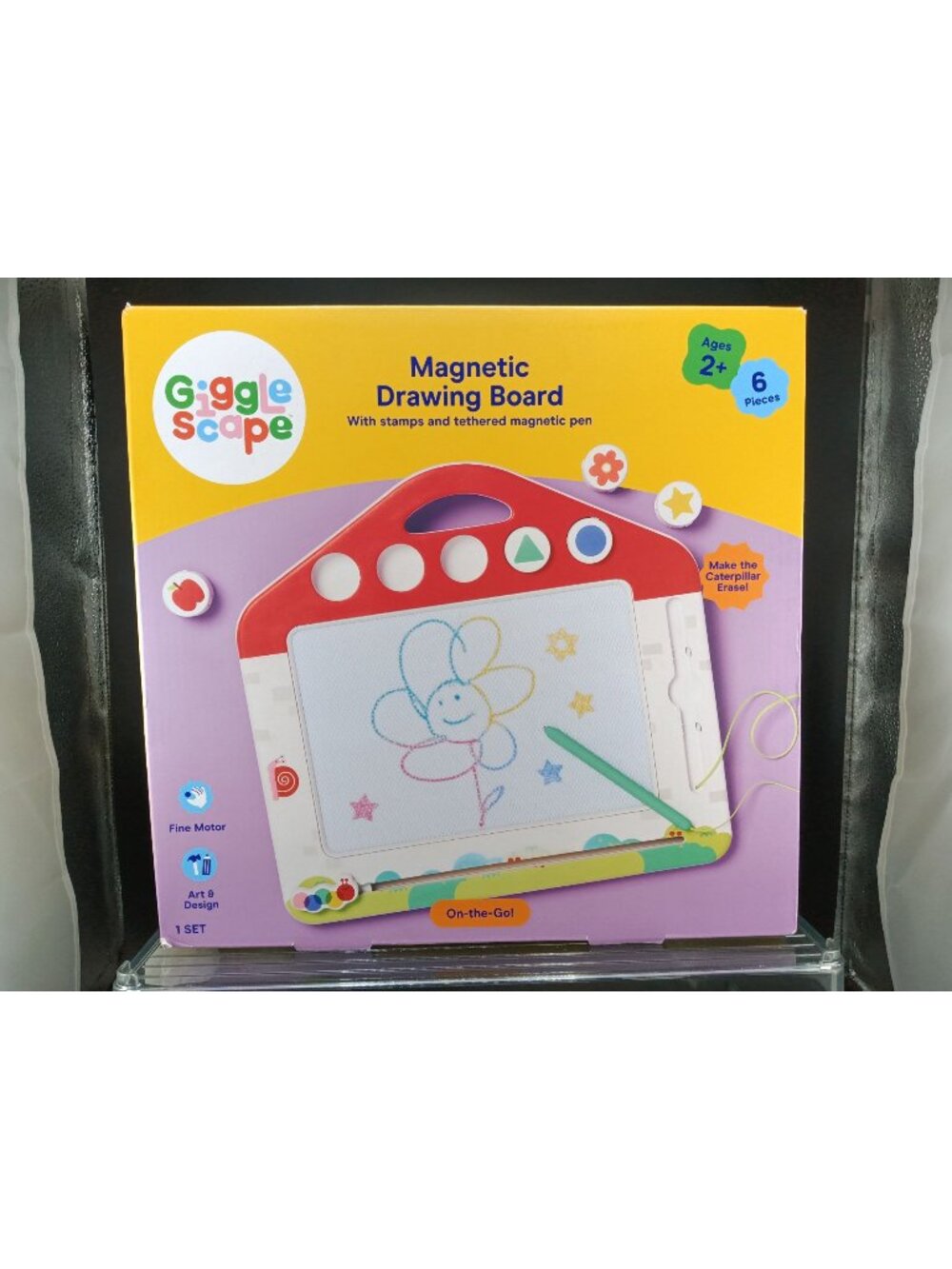 Magnetic Drawing Board With Stamps & Tethered Pen Ages 2+